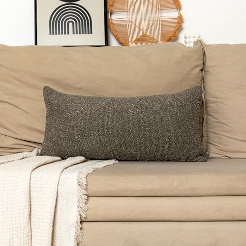 JoraLion 14x26 inch Boucle Lumbar Pillow Cover, Dark Brown Woven Texture - Image 7