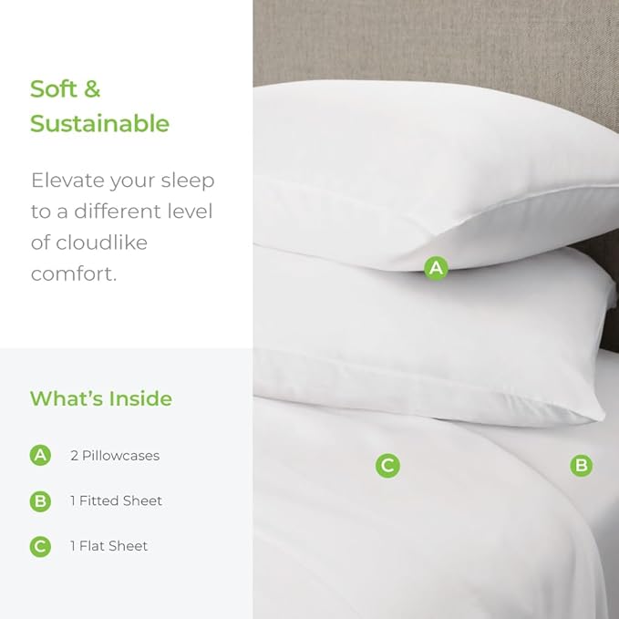 Cariloha Aloha Soft 4-Piece Sheet Set | White | Full | Made from 100% Viscose derived from Bamboo | Introductory Sheet Line