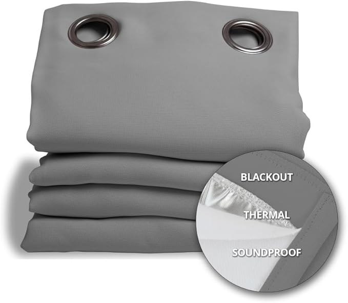 Moondream 3-in-1 Sound Insulation Curtain with Noise-Blackout-Thermal Insulation, Patented Technology, 55" Width x 84" Length, Grey (Cloud MC09), Grommet, 1 Panel