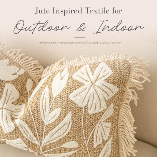 BlissBlush Long Lumbar Pillow Cover 14x36 Indoor Outdoor, Jute Inspired Floral - Image 2