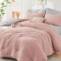 HYMOKEGE Rose Gold/Light Grey Full Size Comforter Sets Seersucker 7 Pieces by HYMOKEGE