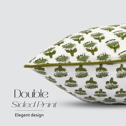 CPC Emerald Green Cotton Block Print Pillow Sham Cover, 12x20 Inch Floral - Image 3