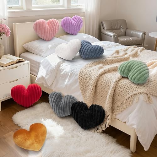 16 Inch Red Heart Pillow Cute Soft Fluffy Decorative Throw Pillows - Image 5