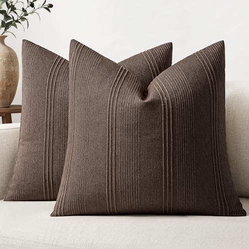 MIULEE Decorative Striped Throw Pillow Covers 22x22 in Reddish Brown 2 Pack by MIULEE
