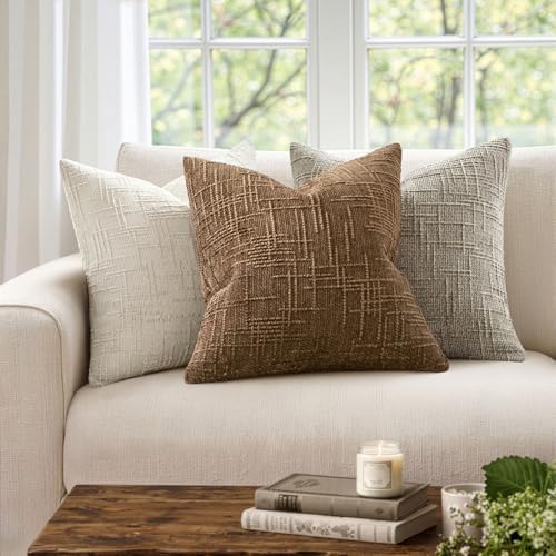 MIULEE Chenille Textured Fall Throw Pillow Covers Toffee 18x18 Set of 2 - Image 5