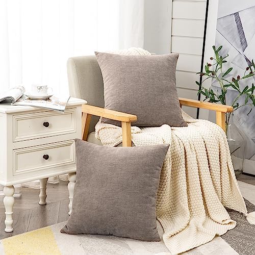 GAWAMAY Taupe Gray Chenille Throw Pillow Covers 24x24 Set of 2 - Image 3