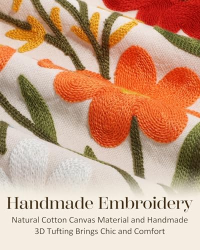 Embroidered Throw Pillow Cover 20x20 Inch, Flower Cluster - Image 2