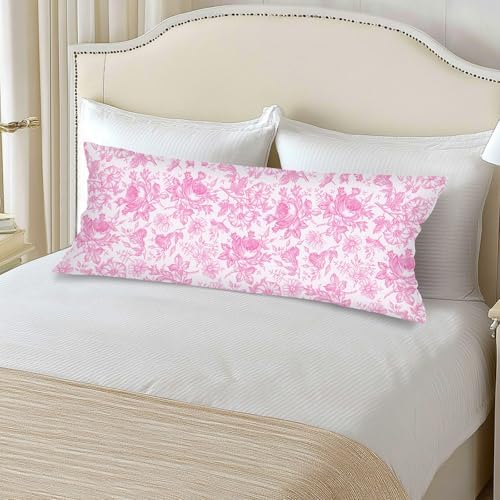 Pink and White Porcelain Floral Lumbar Pillow Cover 14x36 Long Body Pillow - Image 4