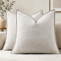 decorUhome Greige Textured Linen Throw Pillow Covers 18x18 Set of 2 by decorUhome