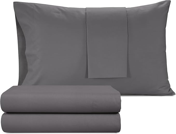 IZOD 100% Egyptian Cotton Sheets Set King Size, Cotton Percale Crisp Sheet Set 4Pc, Lightweight & Deep Pocket fits Upto 17", Long-Staple Soft Combed, Hotel Style Luxury Bedding Sheet - Carbon Steel