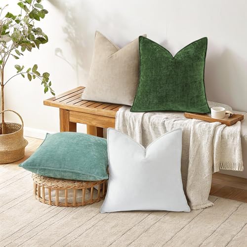 decorUhome Chenille Moss Green Velvet Throw Pillow Covers 16x16 Set of 2 - Image 6
