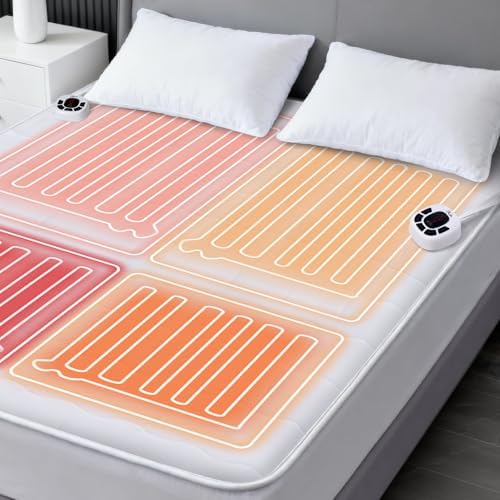 Multi-Zone Heated Mattress Pad Queen, Quilted Surface, Preheat & Memory by reaks