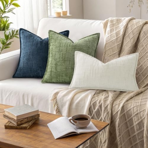 decorUhome Chenille Throw Pillow Covers 22x22 Set of 2, Sage Green - Image 4