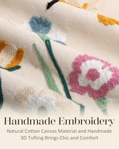 Embroidered Throw Pillow Cover 18x18 Inch, Flower Bird - Image 2