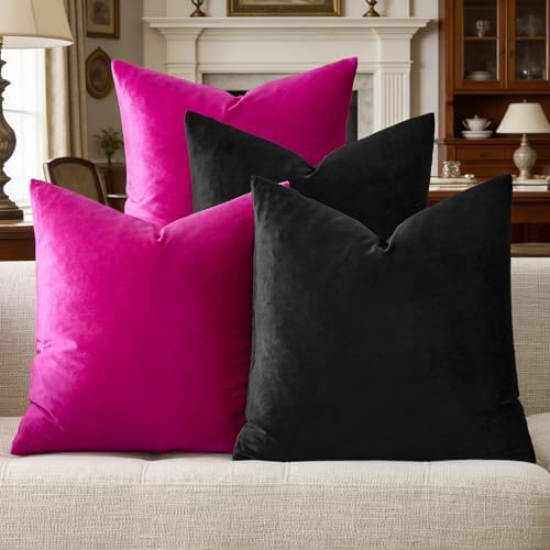 GIGIZAZA Pack of 4 Decorative Velvet Pillow Covers 18x18 Black Hot Pink by GIGIZAZAFocusingonhomedecoration