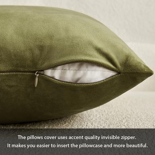 MIULEE 12x20 Inch Lumbar Velvet Throw Pillow Cover Set of 1 Olive Green - Image 3