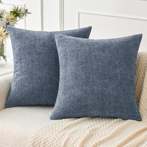 MIULEE Soft Chenille Throw Pillow Covers Dark Grey Blue 18x18 Pack of 2 by MIULEE