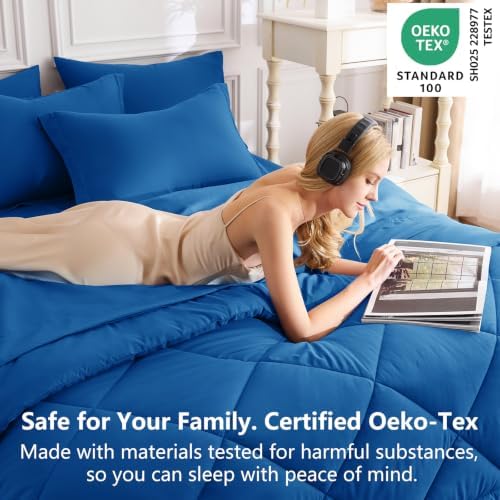 CozyLux King Comforter Set 102"x90" Classic Blue - Image 3