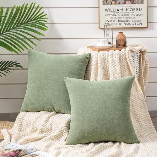 GAWAMAY Decorative Square Sage Green Throw Pillow Covers 18"x18" Inch Set of 2 - Image 2