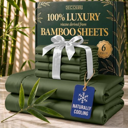 DECOLURE 100% Viscose Derived from Bamboo Sheets King Size, Luxury 6 Pc Set by DECOLURE