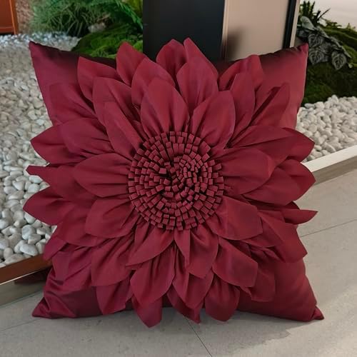 Burgundy Accent 3D Flower Decorative Throw Pillow Covers - Image 2