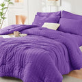HYMOKEGE Bright Purple Twin XL Comforter Set Seersucker 5 Pieces, All Season by HYMOKEGE