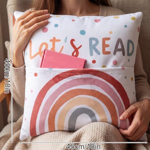 18 x 18 Inch Rainbow Pocket Reading Throw Pillow Gift - Image 3