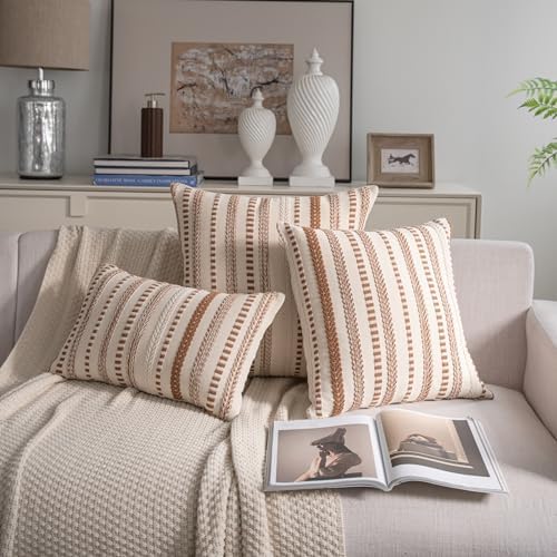 Cethom Brown Boho Lumbar Pillow Covers 14x36 Long, Stripe Textured Decorative - Image 2
