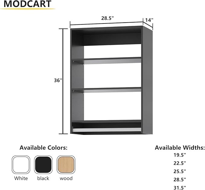 Medium Double Hanging Closet Unit, Modular Closet System, Wood Closet System Organizer with Storage for Walk In Closets, Clothing Rack Closet for Hanging Clothes, Bedroom, Black, 28.5"W