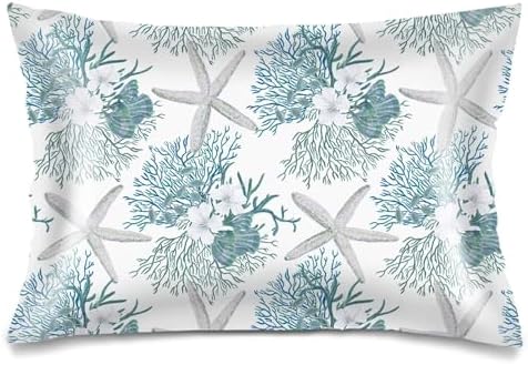 Silk Satin Pillowcase for Hair and Skin, Coastal Throw Pillow Cover Queen Size by Unknown