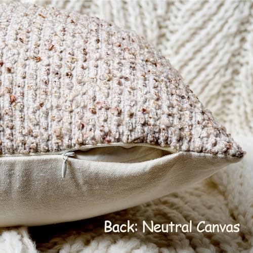 DEZENE 18x18 Beige Throw Pillow Cover Textured Boucle Striped Chic Morden Boho - Image 3