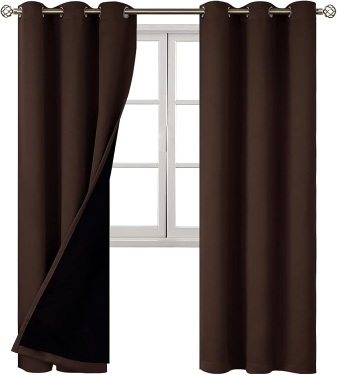 BGment Thermal Insulated 100% Blackout Curtains for Bedroom with Black Liner, Double Layer Full Room Darkening Noise Reducing Grommet Curtain (42 x 84 Inch, Brown, 2 Panels)