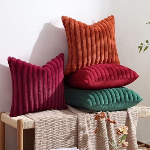 decorUhome Fall Faux Fur Throw Pillow Covers 22x22 Set of 2 Red - Image 5