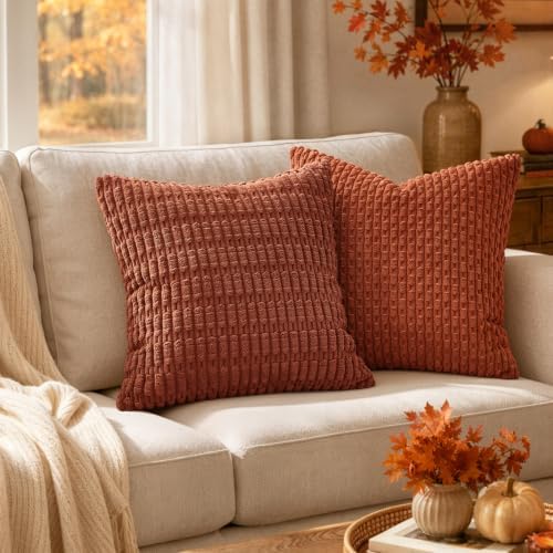 MIULEE Fall Decorative Throw Pillow Covers 20x20 Dark Rust Pack of 2 - Image 2