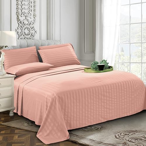 Elegant Comfort 6-Piece Damask Stripe Sheet Set, Dusty Rose - Image 3