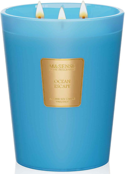 M&SENSE Ocean Escape Scented Candle 35oz 150H Burn Time Long Lasting, 3-Wick Natural Aromatherapy Candle Highly Scented, Home Fragrance Housewarming Gifts