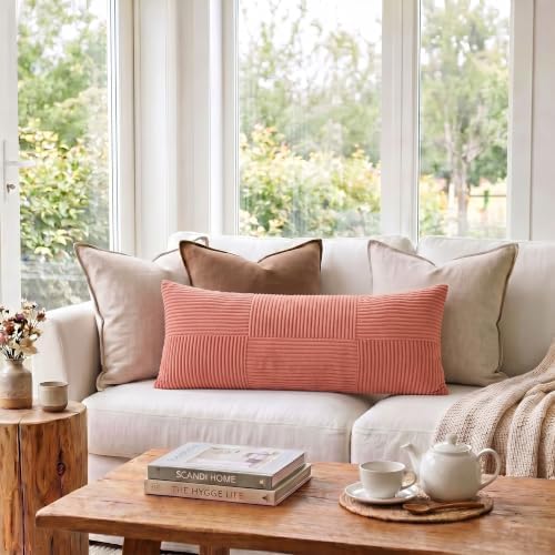 Fancy Homi Set of 2 Coral Boho Long Lumbar Body Decorative Throw Pillow Cover - Image 2