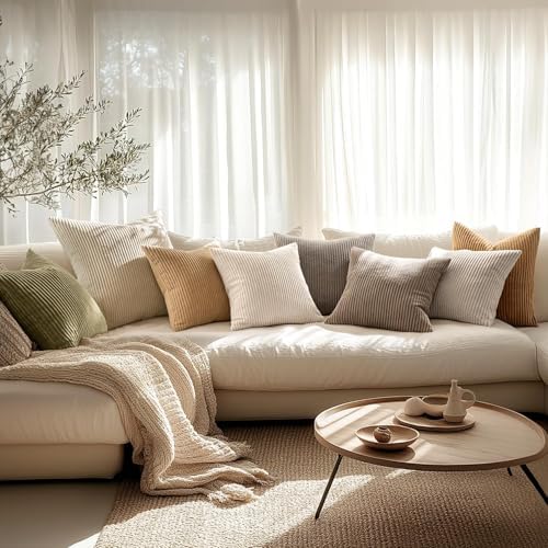 MIULEE Decorative Corduroy Throw Pillow Covers Set of 2 20x20 Cream White - Image 4