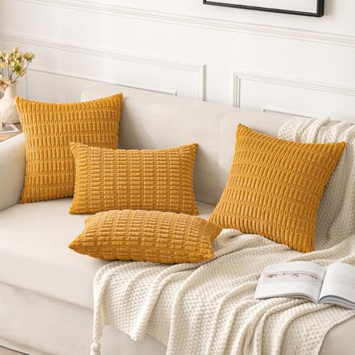 MIULEE Lumbar Corduroy Decorative Throw Pillow Covers 12x20 Gold Yellow - Image 2