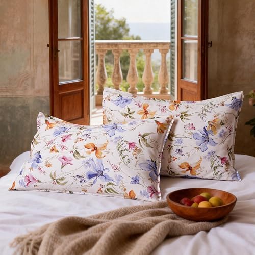 CHUFFED 100% French Linen Pillow Cases Pastel Bloom Print, Farmhouse Floral - Image 3