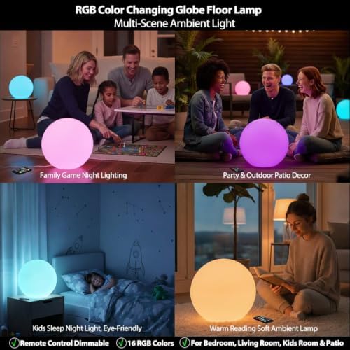 14-inch Globe Floor Lamp,Decorative LED Ball Light,Color Changing Orb Light - Image 6