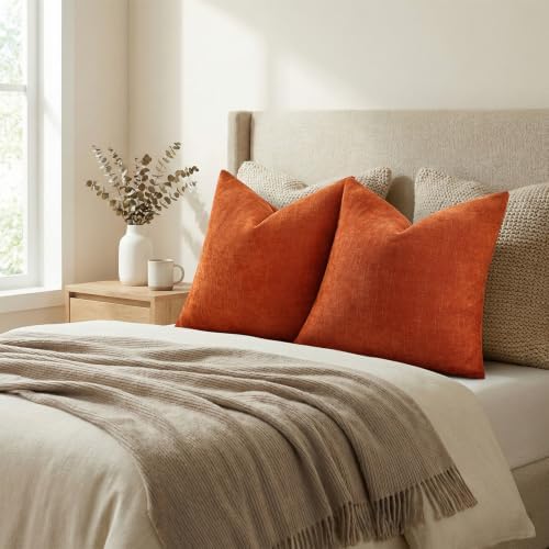 decorUhome Chenille Fall Throw Pillow Covers 16x16 Set of 2, Burnt Orange - Image 6