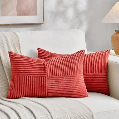 Fancy Homi Set of 2 Red Patchwork Striped 16x28 Inch Throw Pillow Covers by Fancy+Homi