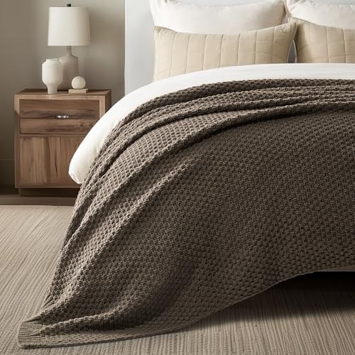 EVERGRACEHOME Chunky Chenille Knit Throw Blanket, Mocha Brown - Image 2