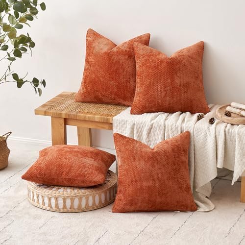 MIULEE Decorative Chenille Fall Pillow Covers Burnt Orange 20x20 Pack of 4 - Image 5