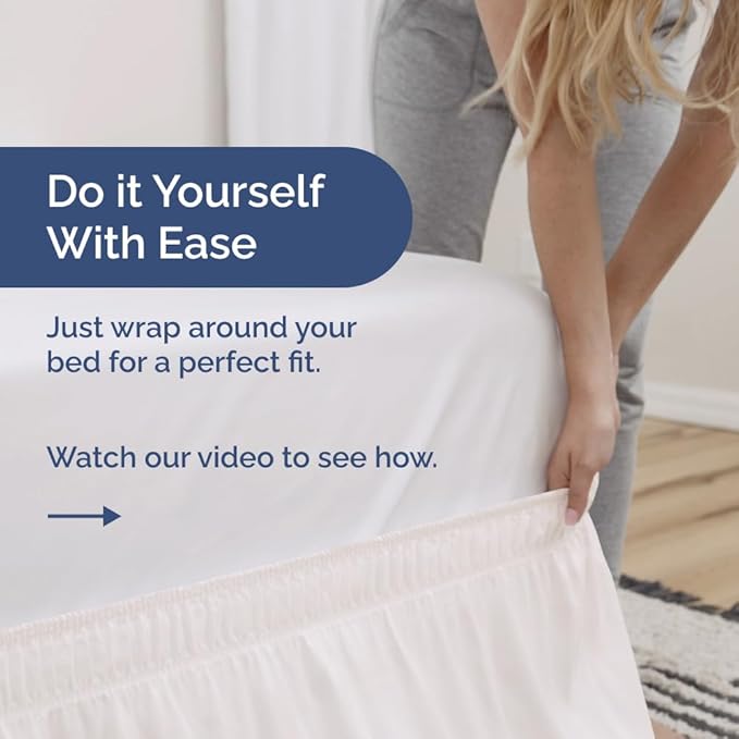Wrap Around Dust Ruffle Bed Skirt - Antique White - for Full Size Beds w/ 12 Inch Drop - Easy Fit Elastic Strap - Adjustable Pleated Bedskirt w/Brushed Fabric, Wrinkle Free Women, Men, Kids & Teens