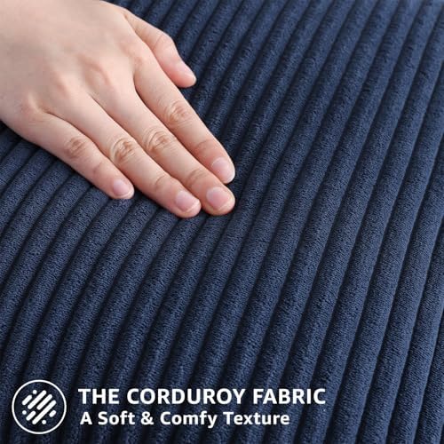 Mecatny Corduroy Decorative Throw Pillow Covers 12x20 Set of 2 Deep Blue - Image 4