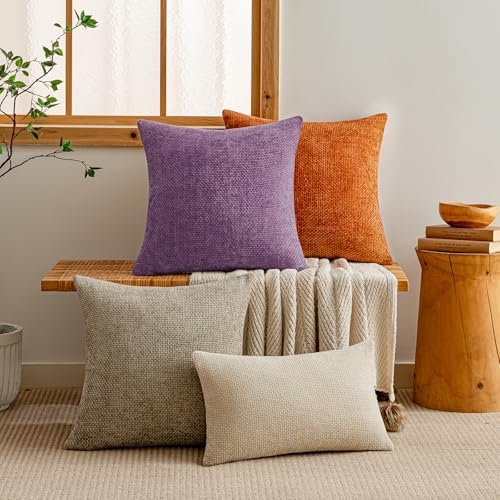 a moment Purple Chenille Throw Pillow Covers 20x20 Inch Pack of 2 Modern - Image 6