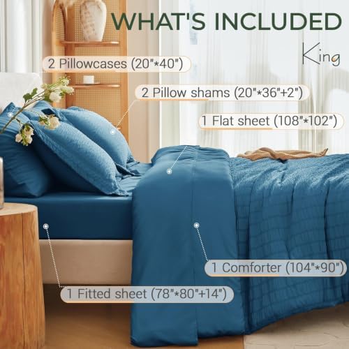 MUXHOMO 7 Pieces King Comforter Set, Seersucker Bed in a Bag King Size - Image 4