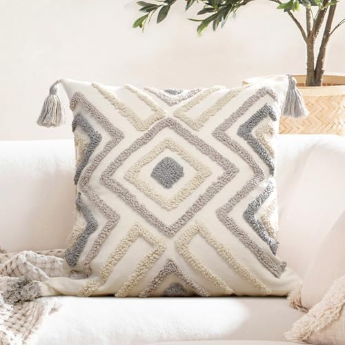 Boho Pillow Covers 20X20 Inch Boho Tufted Throw Pillow Covers Decorative by LOOPUINHOM